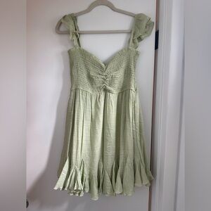 Vici pistachio Smocked Ruffle Mini Dress